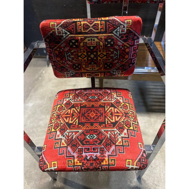 1970s 1970s Set of 4 Architectural Chrome Chairs Upholstered in Teimani Fabric For Sale - Image 5 of 10