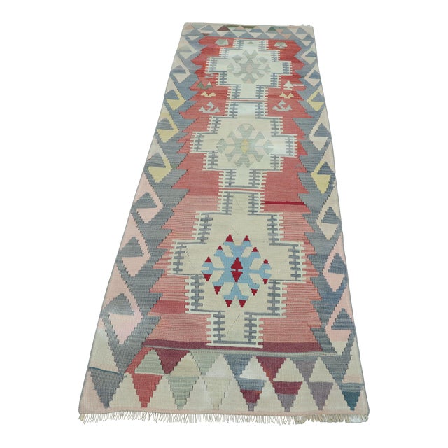 1970s Scandinavian Blue Flamestich Kilim Runner For Sale