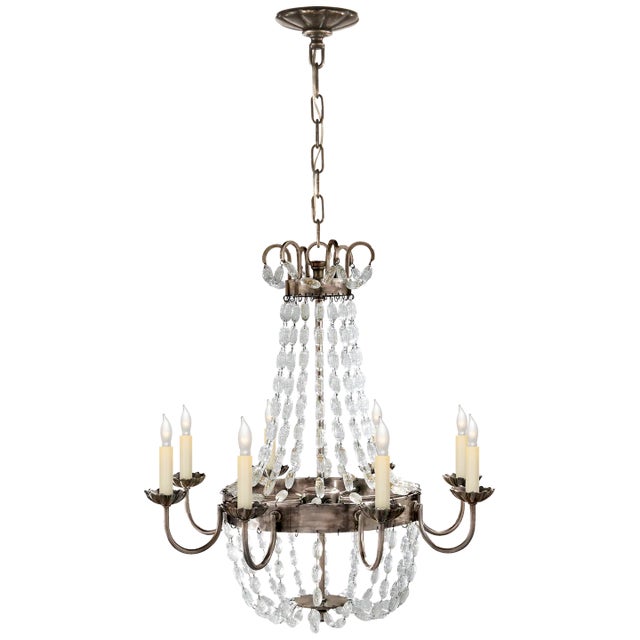 Chapman & Myers for Visual Comfort Signature Paris Flea Market Medium Chandelier in Sheffield Silver & Seeded Glass For Sale
