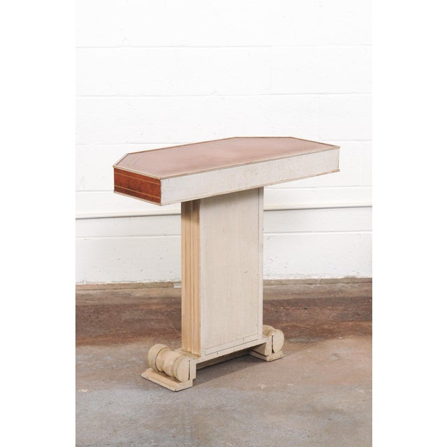 Wood Mid 20th Century French Leather-Top Pedestal Console Table For Sale - Image 7 of 12