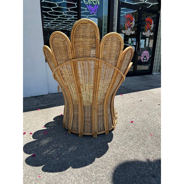 1970s Large Vintage Bamboo and Wicker Fan Back Chair. For Sale - Image 5 of 8