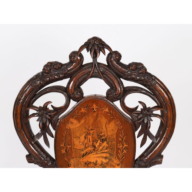 Antique Swiss Walnut Marquetry Inlaid Musical Chair, 19th Century For Sale - Image 6 of 16