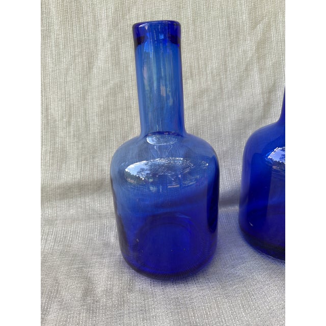 Mid 20th Century Heavy Vintage Handblown Cobalt Bottles a Pair For Sale - Image 5 of 12