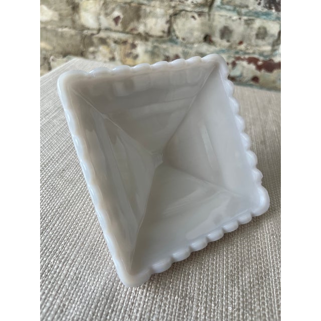 Glass Vintage White Milk Glass Candy Dish With Lid – Geometric Pedestal Design For Sale - Image 7 of 8