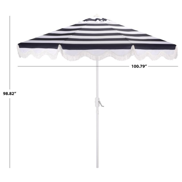 Modern Lucerna 9 Ft Crank Umbrella, Navy Stripe/White Pole For Sale - Image 3 of 9