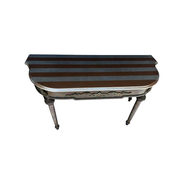 Late 20th Century Vintage French Louis XVI Style Verdigris Demilune Console Table For Sale - Image 5 of 6