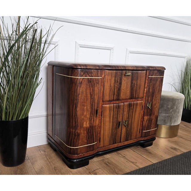 Mid-Century Art Deco Italian Burl Walnut and Mirror Mosaic Dry Bar Cabinet, 1960s For Sale - Image 10 of 13