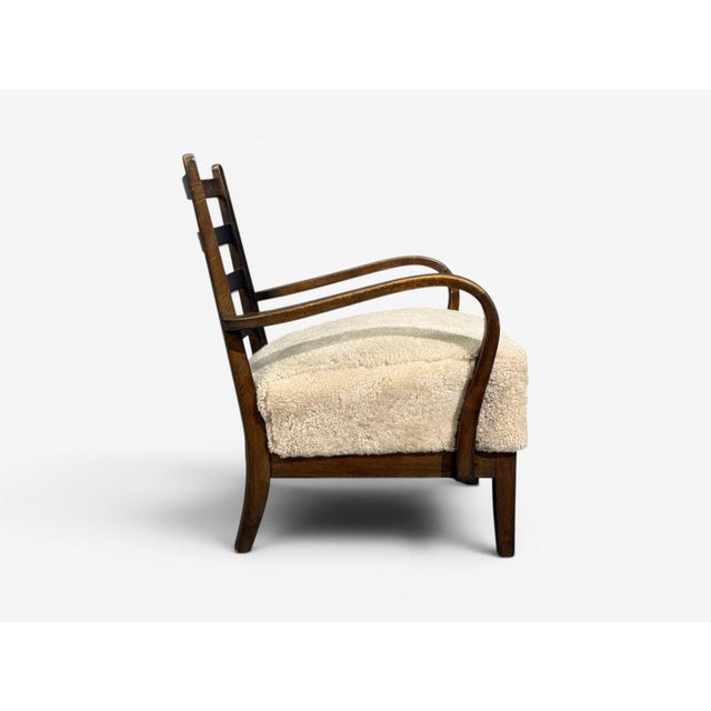 German Modern, Lounge Chairs, Oak, Beige Shearling, Germany, 1940s For Sale - Image 9 of 13