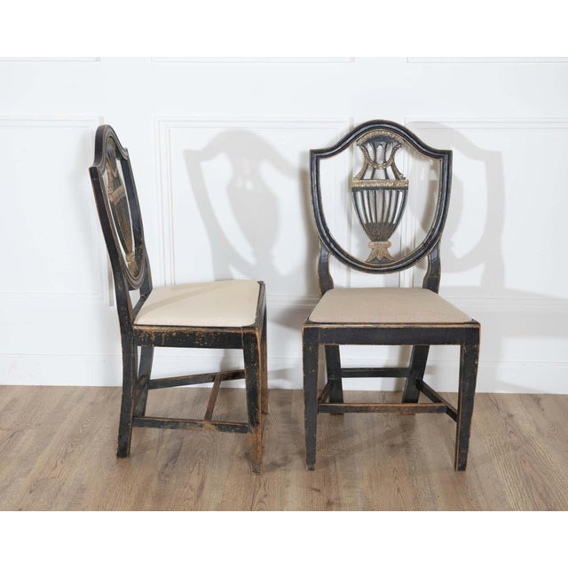 Gustavian (Swedish) Set of Four 19th Century Swedish Blackened Wood and Gilt Lyre-Back Chairs For Sale - Image 3 of 18
