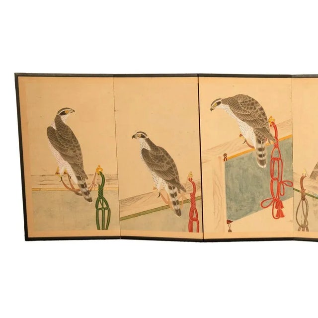 Pair Antique Japanese Edo Falcon Hawk Birds of Prey Takagari Screens 1880 For Sale - Image 4 of 18
