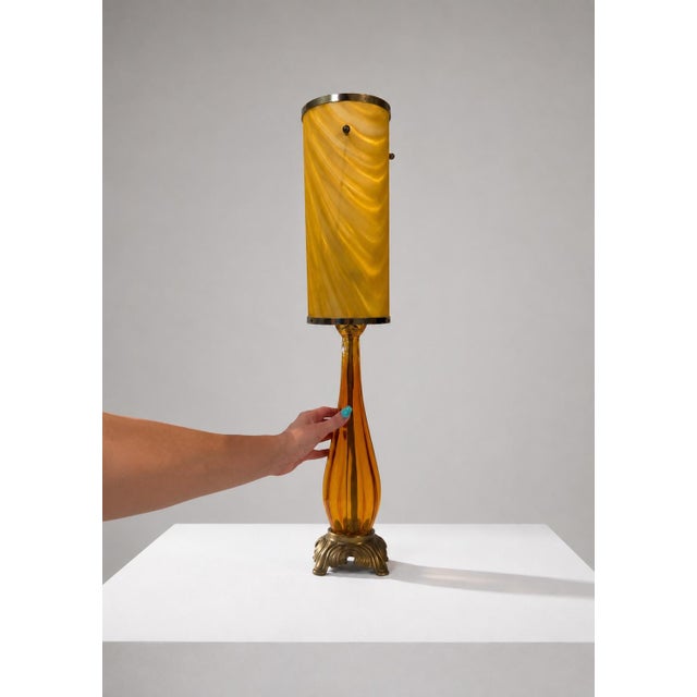 Mid-Century Modern Vintage Mid-Century Modern Amber Murano Style Swirl Glass Table Lamps - a Pair For Sale - Image 3 of 8