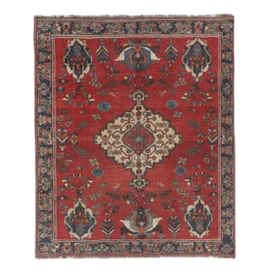 Vintage Red Hand Knotted Turkish Oushak Rug 5'7" X 7'1"