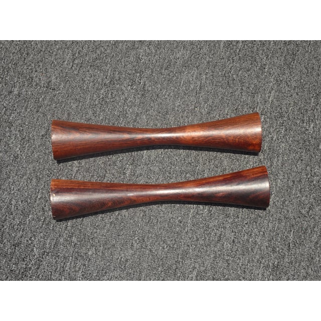 Brown Vintage Danish Modern Style Brown Walnut Candle Holders - a Pair For Sale - Image 8 of 11