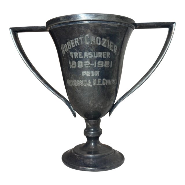 Share Antique 1902-21 Silverplate Engraved Bethesda Me Church Treasurer Trophy Award For Sale