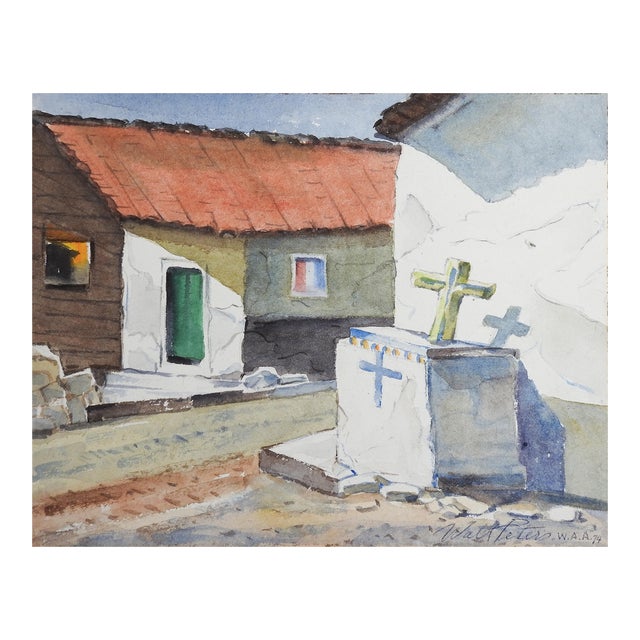 1970s Village Street Painting by Walt Peters For Sale