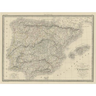 Antique Decorative Map of Portugal and Spain, 1842 For Sale