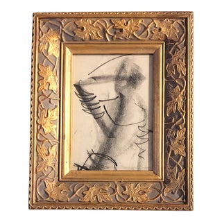 Original Vintage Charcoal Abstract Fashion Study Drawing Ornate Vintage Frame 1950’s For Sale