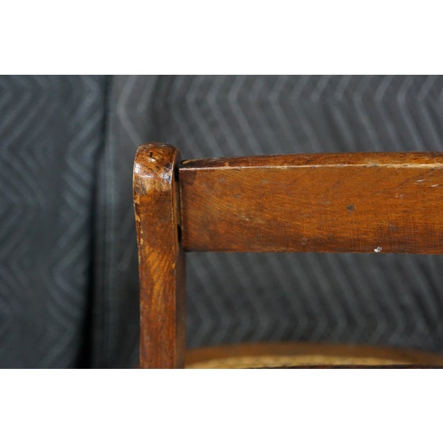 2 Antique American Country Oak Farmhouse Ladderback Chairs Cane Seat Pair For Sale - Image 9 of 18