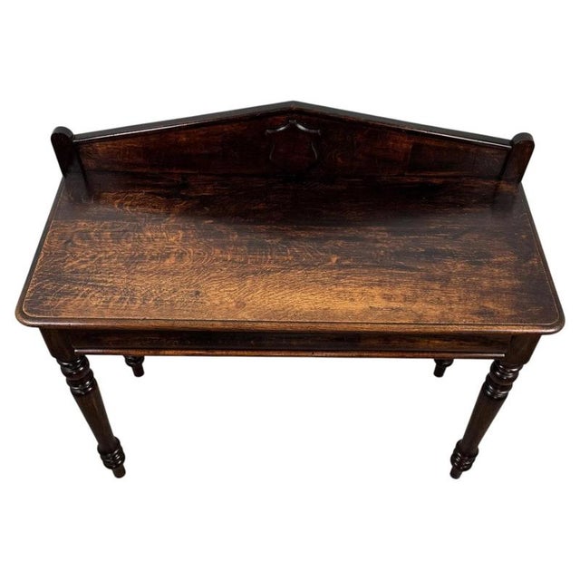 19th Century English Antique Oak Side Table with Gallery Back For Sale - Image 3 of 11