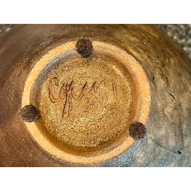 Brown Late 20th Century Carol Green Studio Pottery Lidded Jar-Bronze Vine Finial-Art-Raku Clay-Wabi Sabi For Sale - Image 8 of 11