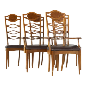 Young Manufacturing Mid Century Walnut and Burlwood Dining Chairs - Set of 6