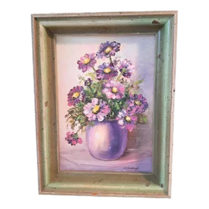 Vintage Floral Purple Flower Painting Signed Original