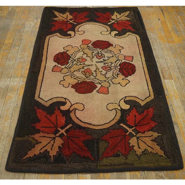 Antique American hooked rug 2.8" x5.0". Antique American Hooked Rug American Floral, Circa Date: 1925. This exceptional...