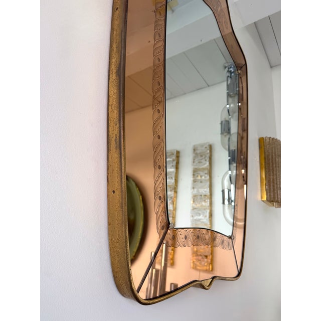 Mirror Brass and Pink Colored Glass by Giovanni Battista Gariboldi Italy, 1950s For Sale - Image 12 of 12