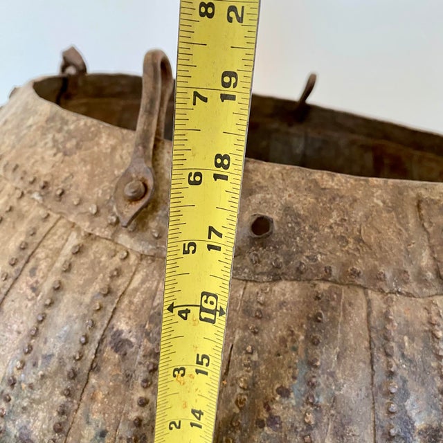 20th Century Steel Riveted Indian Grain Scale Vessel or Pot For Sale In Cincinnati - Image 6 of 17