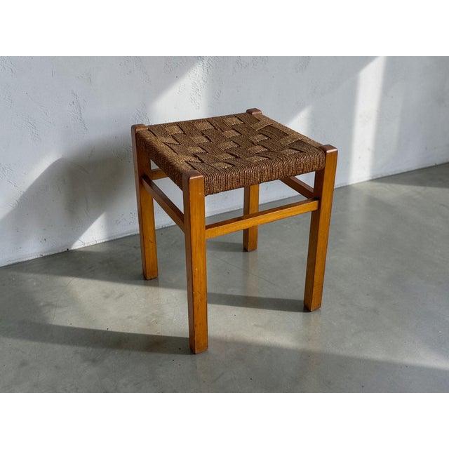 Scandinavian Modern Stool with Woven Sisal Cord Seat, 1960s For Sale - Image 9 of 9