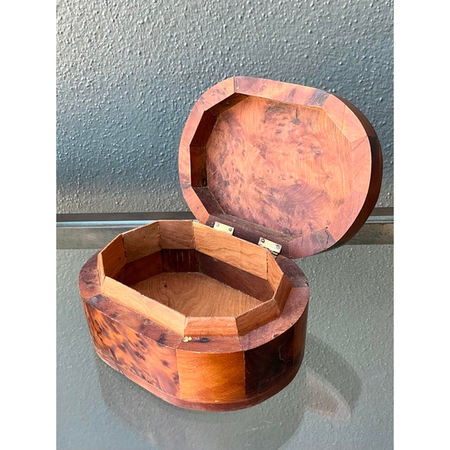 Late 20th Century Vintage Faceted Burl Wood Oval Box For Sale - Image 5 of 12