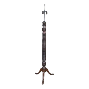 Antique English Mahogany Ribbed Tripod Torchiere Candle Stand Floor Lamp