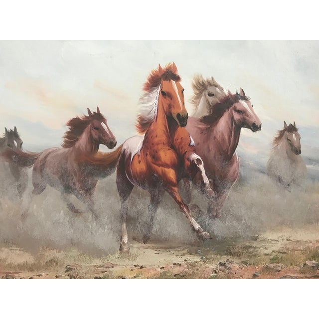 Large Vintage "Running Wild Horses" Painting by David Forbes Chairish