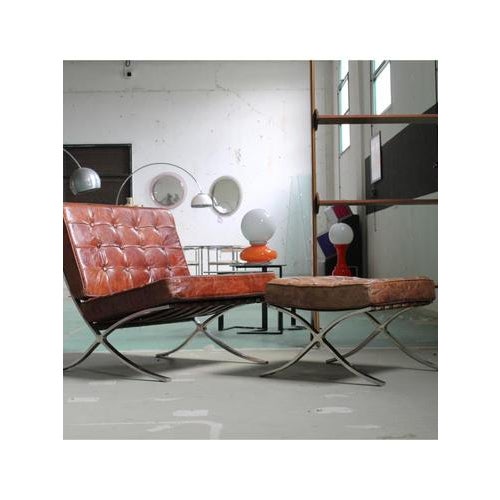 Set of Barcelona Armchair by Ludwig Mies van der Rohe and Ottoman from Knoll, 2008 For Sale - Image 15 of 16