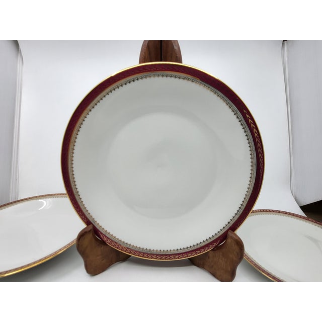 Red Sologne Porcelain Dinner Service with Fine Gold Decoration, France, Set of 38 For Sale - Image 8 of 13