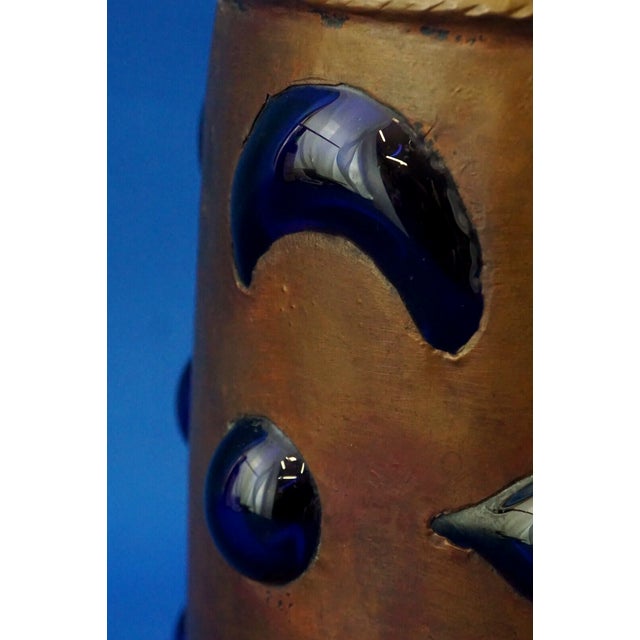 Blue Blown Glass Vase in Copper Cage attributed to Nanny Still for Raak, Amsterdam, Netherlands, 1960s For Sale - Image 9 of 16