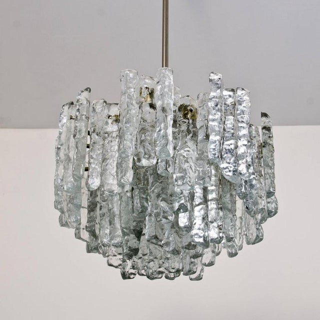 Large Modern Ice Glass Chandeliers attributed to J. T. Kalmar, 1970, Set of 2 For Sale - Image 6 of 14