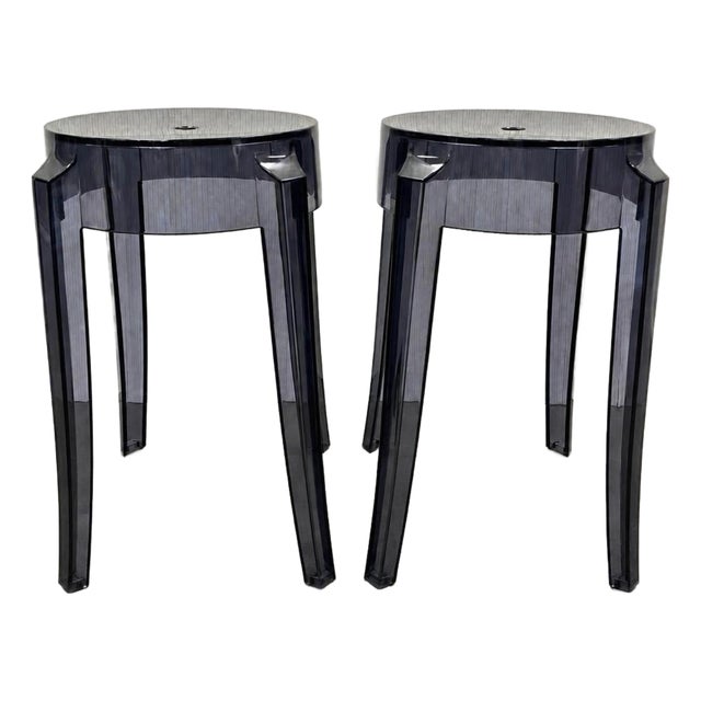 Kartell Charles Ghost Stool Smoke Grey 18 In For Sale