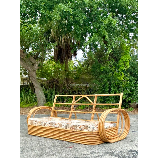 Vintage Coastal Bent Rattan Circle Sofa For Sale In West Palm - Image 6 of 12