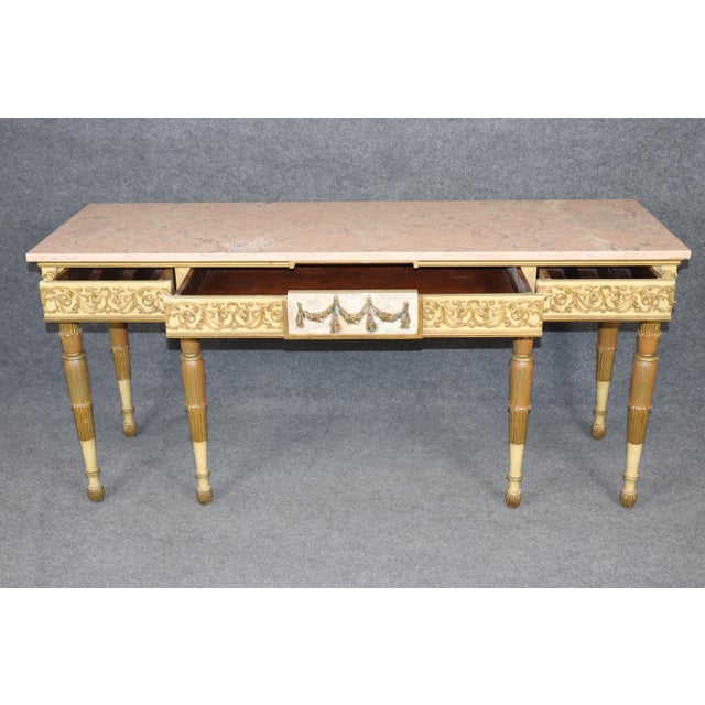 Vintage French Louis XVI Style Parcel Gilt Marble Top Console Table For Sale - Image 11 of 13