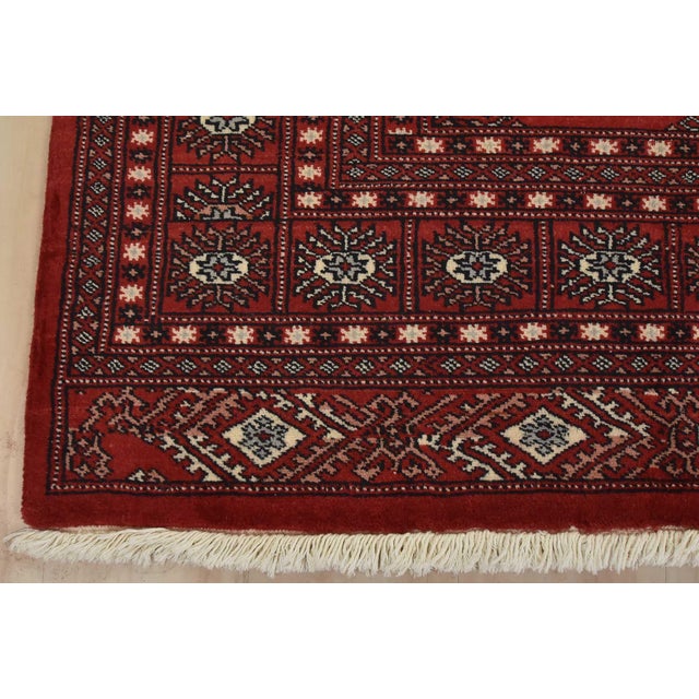 Bokhara Rug 6’3” X 9’4” Red Wool Tribal Hand-Knotted Oriental Carpet For Sale - Image 9 of 12