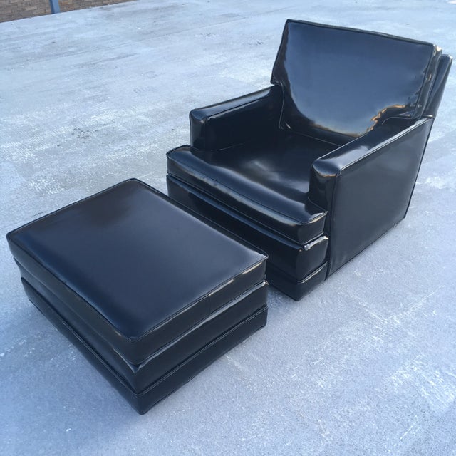 Mid-Century Modern Mid-Century Modern Club Chair & Ottoman in Patent Leather Manner of Edward Wormley for Dunbar For Sale - Image 3 of 13