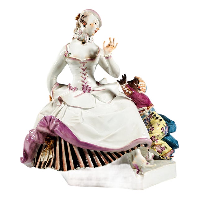 Large Crinoline Lady Playing with Child Figurine by Paul Scheurich for Meissen, 1956 For Sale
