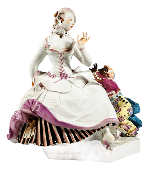 Large Crinoline Lady Playing with Child Figurine by Paul Scheurich for Meissen, 1956