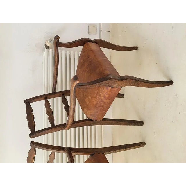Set of Vintage French Chairs in Leather and Oak, 1950 For Sale - Image 10 of 13