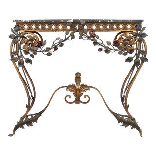 Italian Tole Decorated Marble Top Console Table For Sale