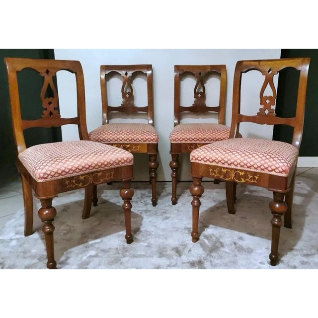 Mid 19th Century Biedermeier Danish Chairs in Wood and Fabric, 1850s, Set of 4 For Sale - Image 5 of 13