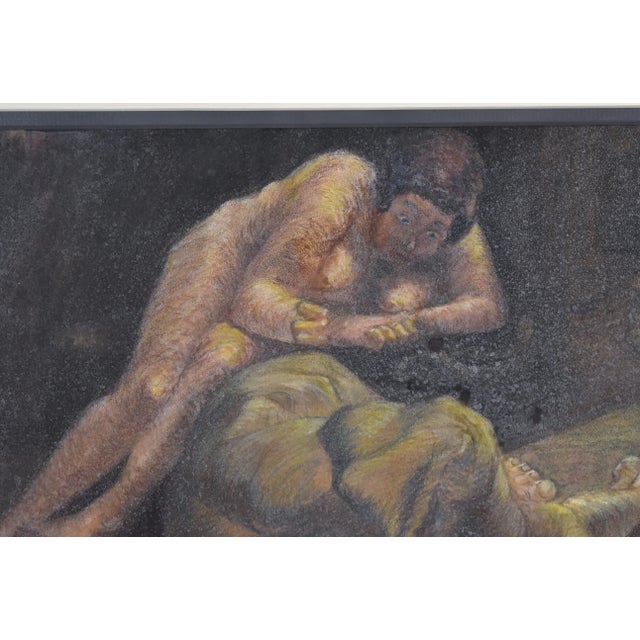 Vintage 1924 Marcel Gromaire Mixed Media Chalk Pastel and Gouache Nudes Portrait Painting For Sale - Image 4 of 12