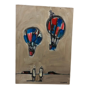 1960s Mid-Century Modern Whimsical Hot Air Balloons Original Canvas Painting by Giannini