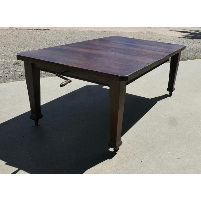 Victorian Arts and Crafts Oak Wind-Out Dining Table, 1890 For Sale - Image 4 of 8